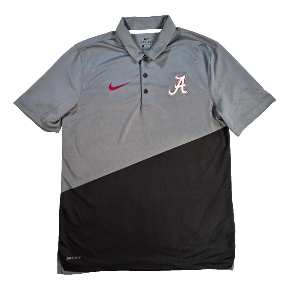 Mens Nike Dri-FIT Alabama Crimson Tide Polo Shirt Gray Black Medium NCAA SEC
